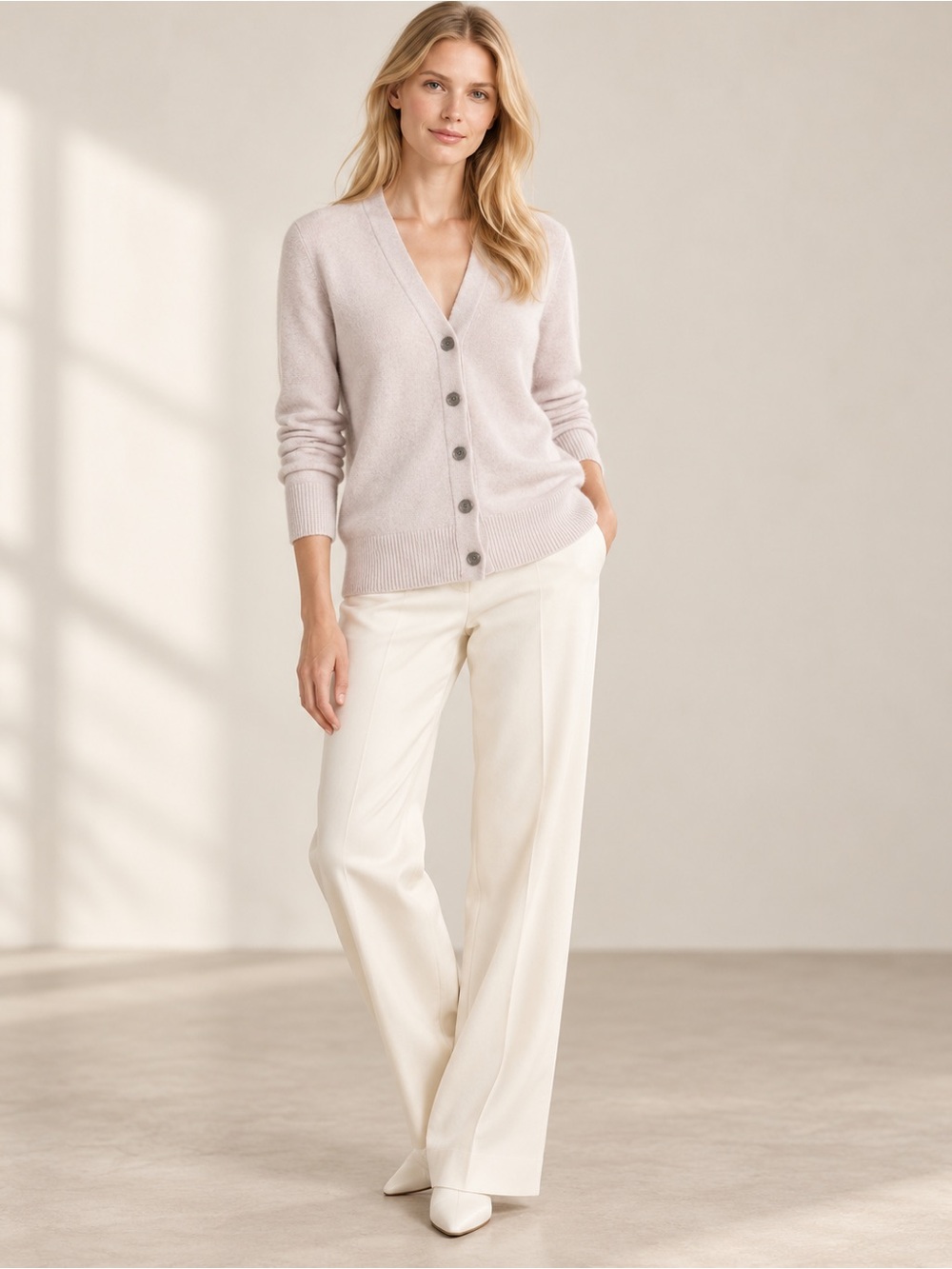 New! Pure Amici 100% Cashmere Soft V-Neck Button Front Gray Cardigan Sweater🩶 S - Picture 2 of 2